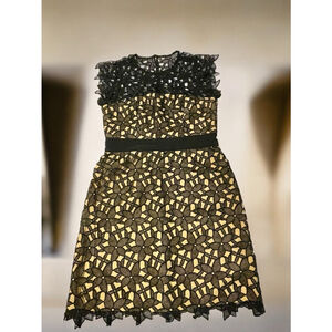 Milly Leila Dress, Black/Nude lined cutouts, Size 8 LBD wedding lace cocktail